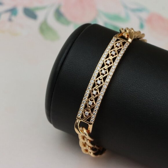 Elegant Rose Gold Bracelet with Criss-Cross Diamond Inlay Design, XPBL0706 - Picture 12 of 12